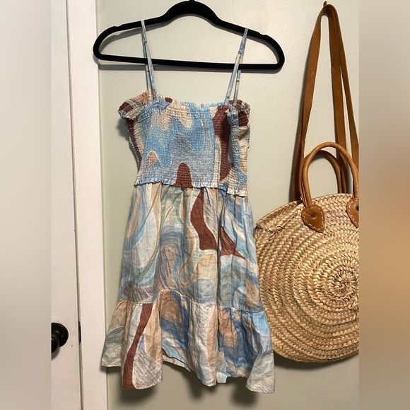 Wilfred Blue and Tan marbled smocked top dress medium - Picture 8 of 8